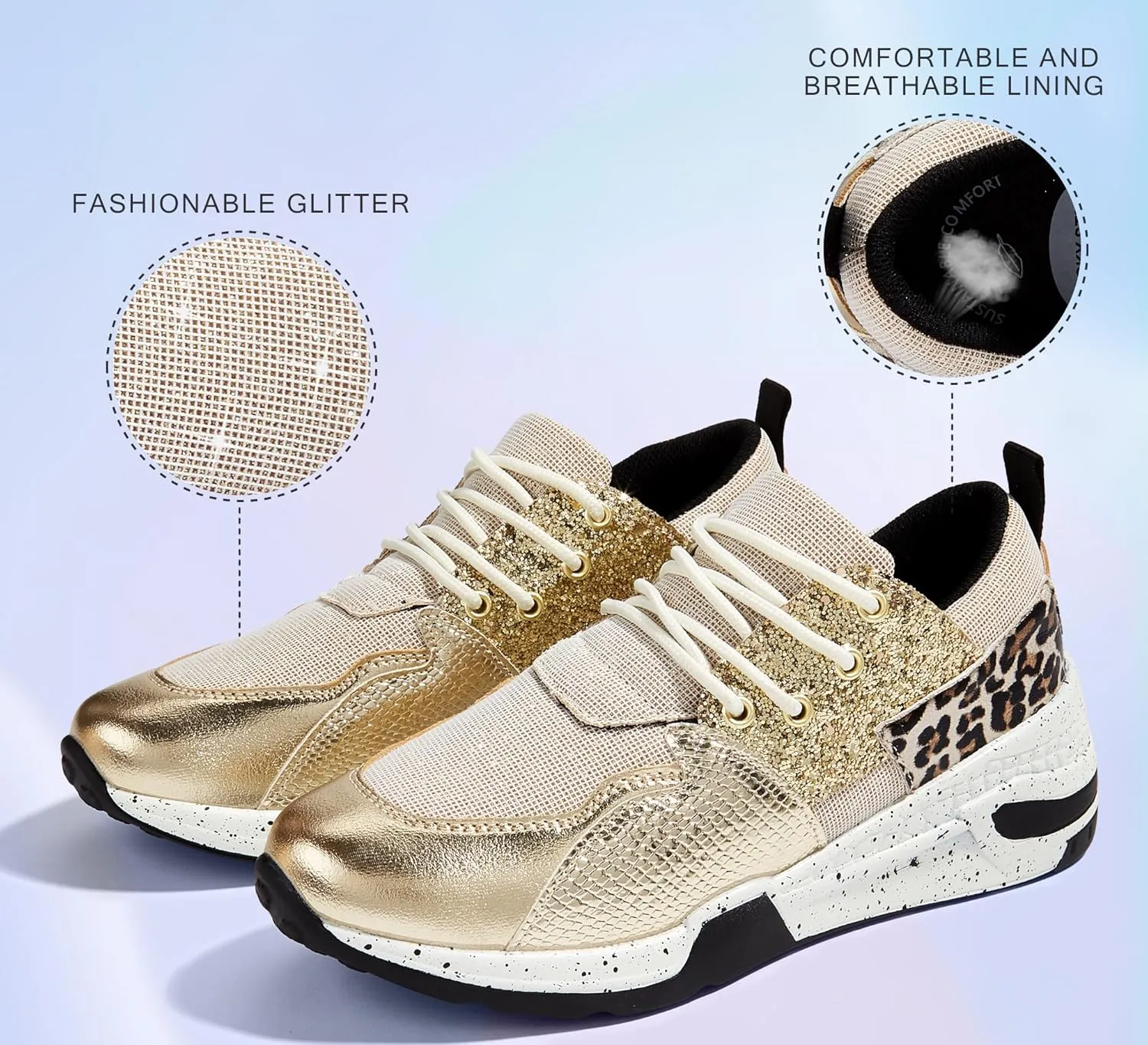 LUCKY STEP Women's High Heel Wedge Sneakers Fashion Cliff Platform Retro Lace Up Casual Shoes