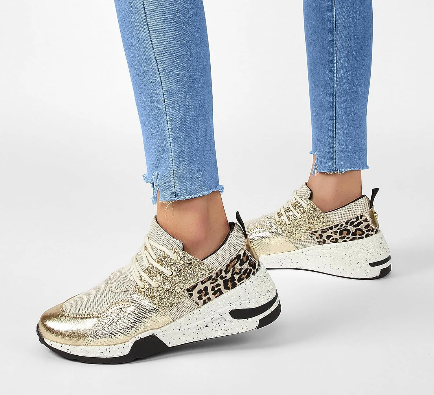LUCKY STEP Women's High Heel Wedge Sneakers Fashion Cliff Platform Retro Lace Up Casual Shoes