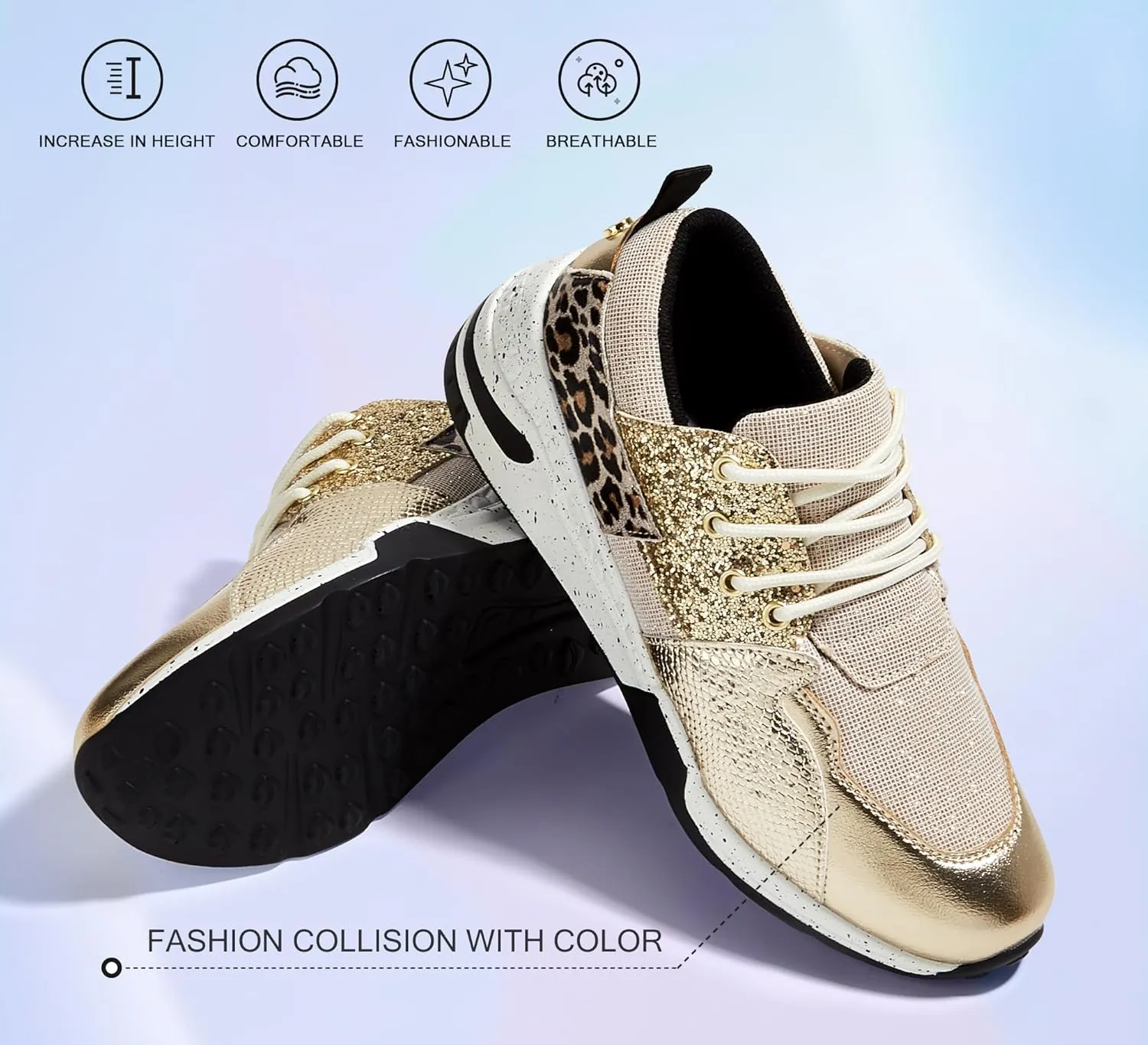 LUCKY STEP Women's High Heel Wedge Sneakers Fashion Cliff Platform Retro Lace Up Casual Shoes