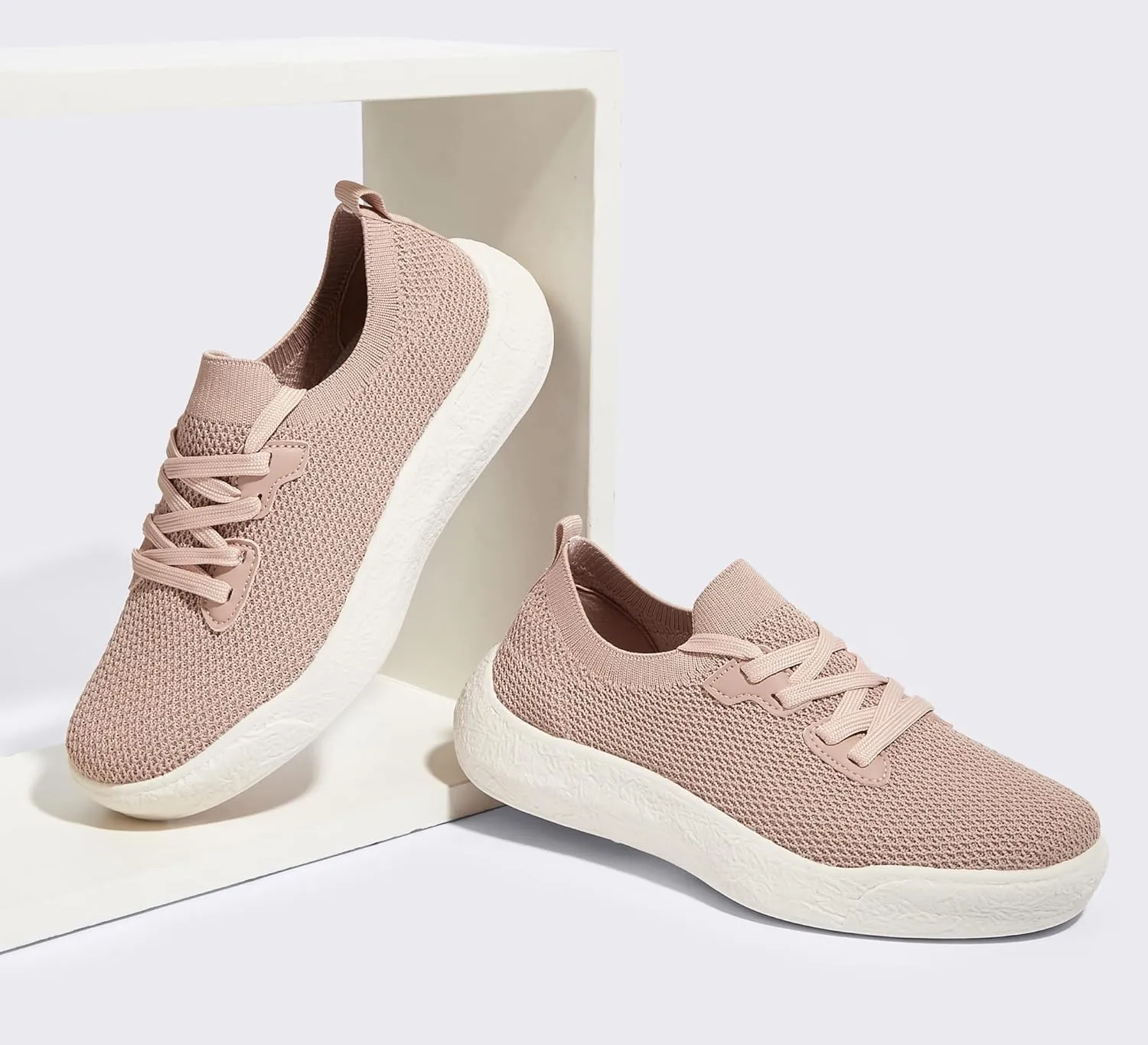LUCKY STEP Women's Slip on Walking Shoes Casual Mesh-Comfortable Tennis Elastic Sock Breathable Workout Sneakers
