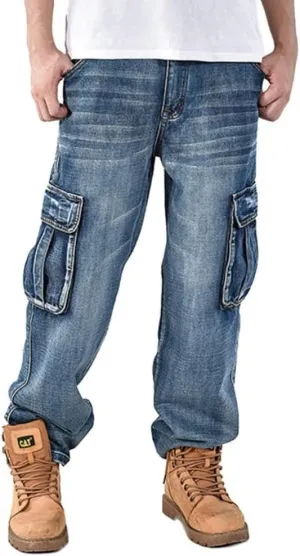 LUOBANIU Men's Baggy Jeans Hip Hop Loose fit 90s Vintage Cargo Denim Fashion Dance Skater Skateboard Pants