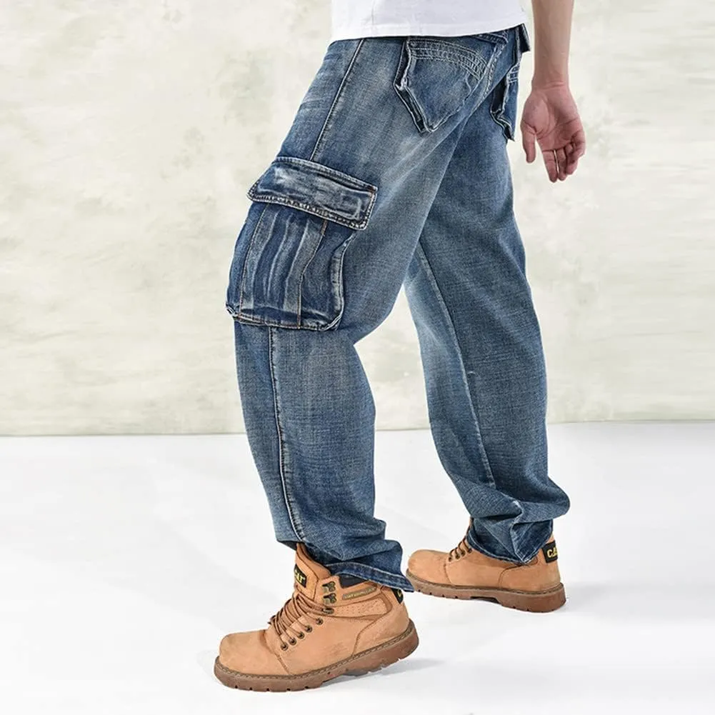 LUOBANIU Men's Baggy Jeans Hip Hop Loose fit 90s Vintage Cargo Denim Fashion Dance Skater Skateboard Pants