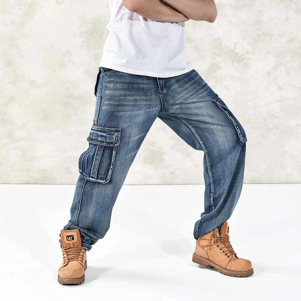 LUOBANIU Men's Baggy Jeans Hip Hop Loose fit 90s Vintage Cargo Denim Fashion Dance Skater Skateboard Pants