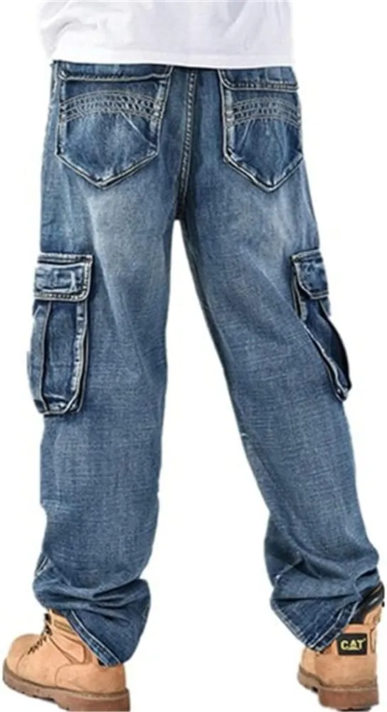 LUOBANIU Men's Baggy Jeans Hip Hop Loose fit 90s Vintage Cargo Denim Fashion Dance Skater Skateboard Pants