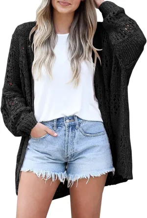 Mafulus Women's Crochet Cardigan Kimono Boho Long Sleeve Lightweight Soft Oversized Open Front Knitted Sweater