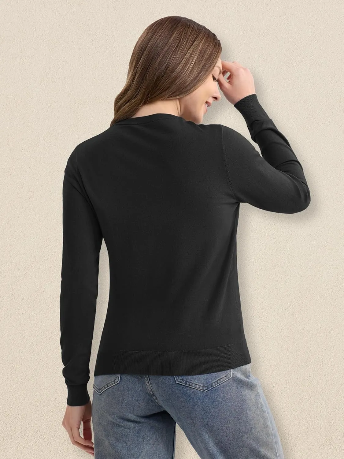 MAGCOMSEN Women's Cardigan Sweaters Lightweight Knit Soft Crew Neck Long Sleeve Open Front Button Spring Casual Cardigan