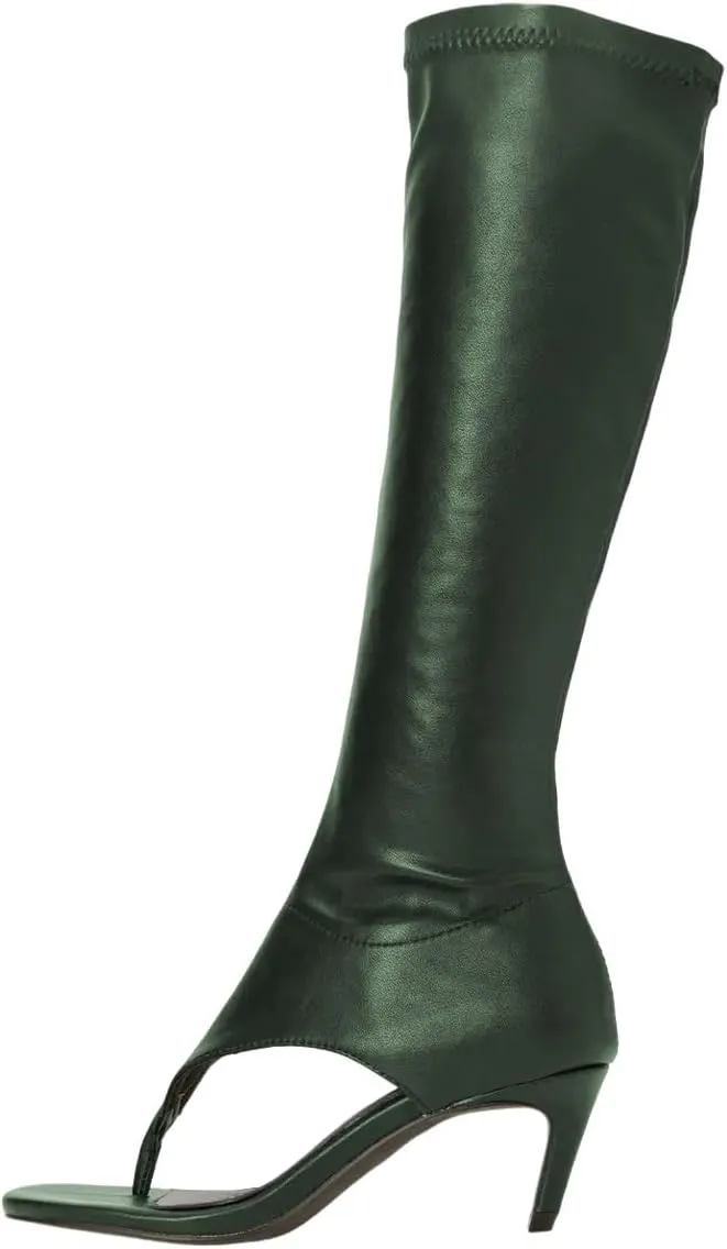 Maiyang Women Open Toe Thong Sandal Boots Kitten Low Heel Knee High Boots Stylish Side Zipper Party Casual Long Boots Size 4-16 US