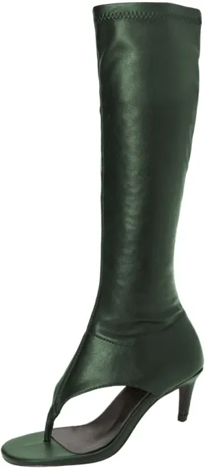 Maiyang Women Open Toe Thong Sandal Boots Kitten Low Heel Knee High Boots Stylish Side Zipper Party Casual Long Boots Size 4-16 US