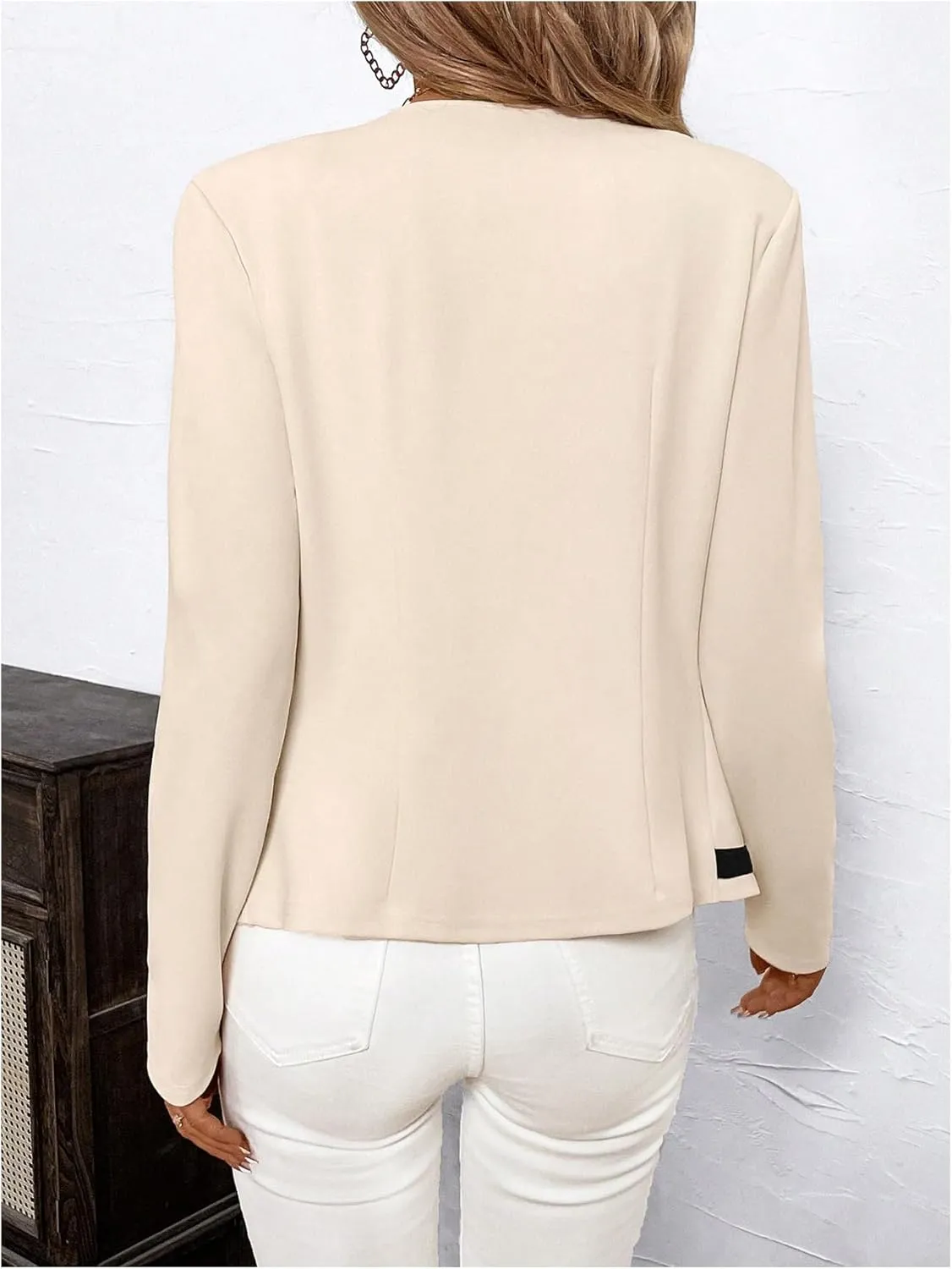 MakeMeChic Women's Open Front Button Decor Jacket Long Sleeve Work Office Blazer Coat