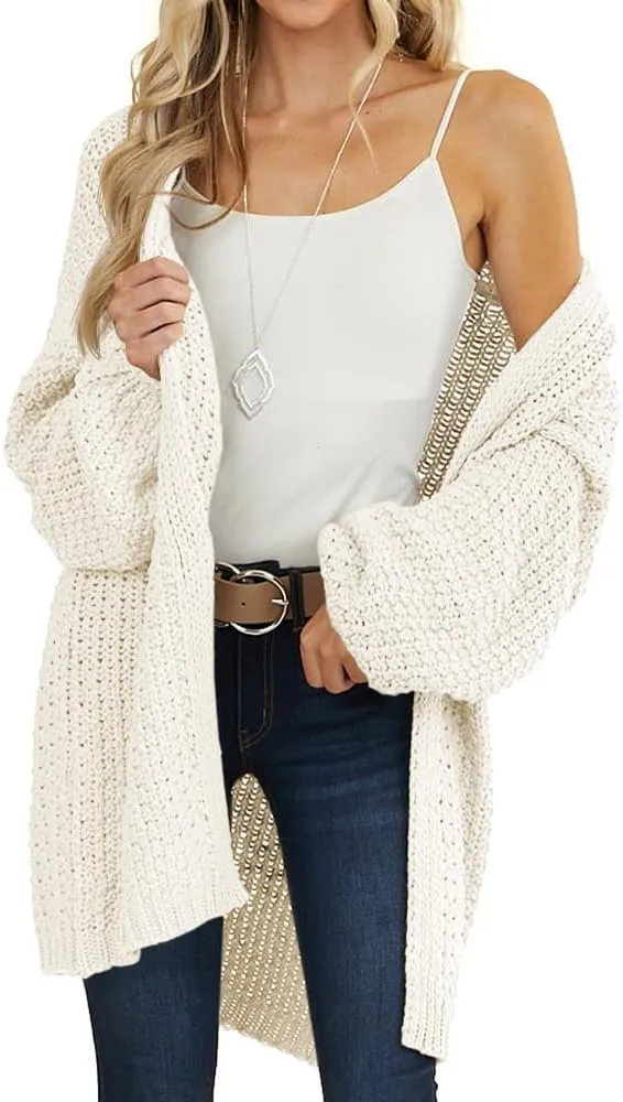 Maroway Womens Cardigan Solid Color Long Sleeve Open Front Chunky Knit Sweater Outwear