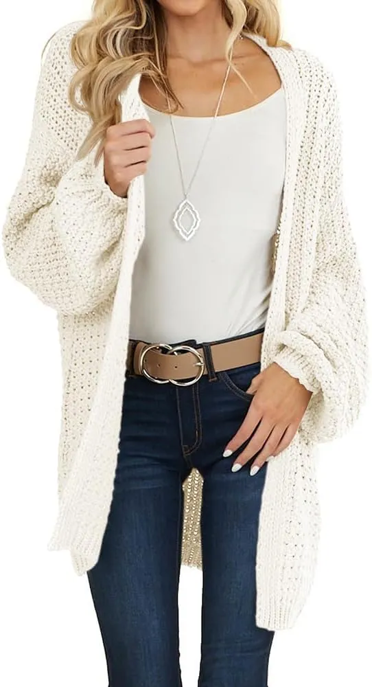 Maroway Womens Cardigan Solid Color Long Sleeve Open Front Chunky Knit Sweater Outwear