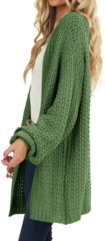 Maroway Womens Cardigan Solid Color Long Sleeve Open Front Chunky Knit Sweater Outwear