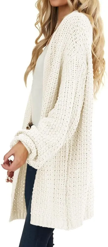 Maroway Womens Cardigan Solid Color Long Sleeve Open Front Chunky Knit Sweater Outwear