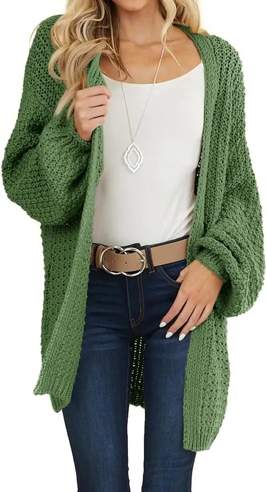 Maroway Womens Cardigan Solid Color Long Sleeve Open Front Chunky Knit Sweater Outwear