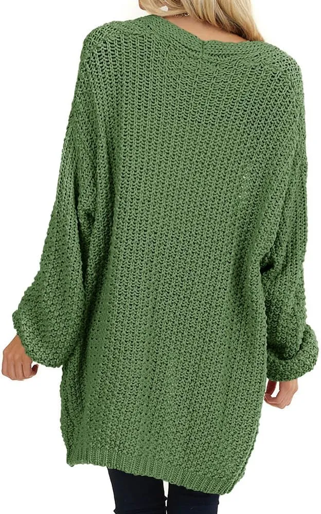 Maroway Womens Cardigan Solid Color Long Sleeve Open Front Chunky Knit Sweater Outwear
