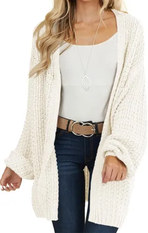 Maroway Womens Cardigan Solid Color Long Sleeve Open Front Chunky Knit Sweater Outwear