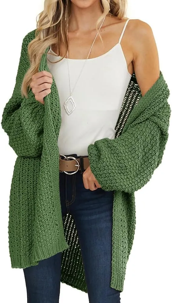Maroway Womens Cardigan Solid Color Long Sleeve Open Front Chunky Knit Sweater Outwear