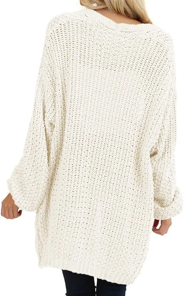 Maroway Womens Cardigan Solid Color Long Sleeve Open Front Chunky Knit Sweater Outwear