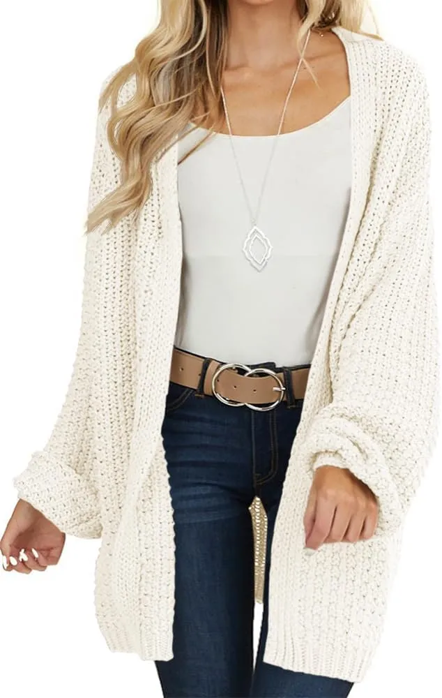 Maroway Womens Cardigan Solid Color Long Sleeve Open Front Chunky Knit Sweater Outwear