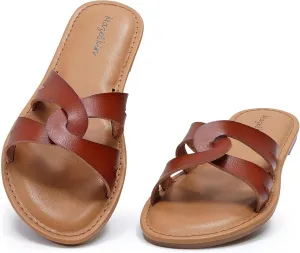 mazeskin Women's Memory Foam Two Braid Band Comfortable Summer Flat Slide Sandals