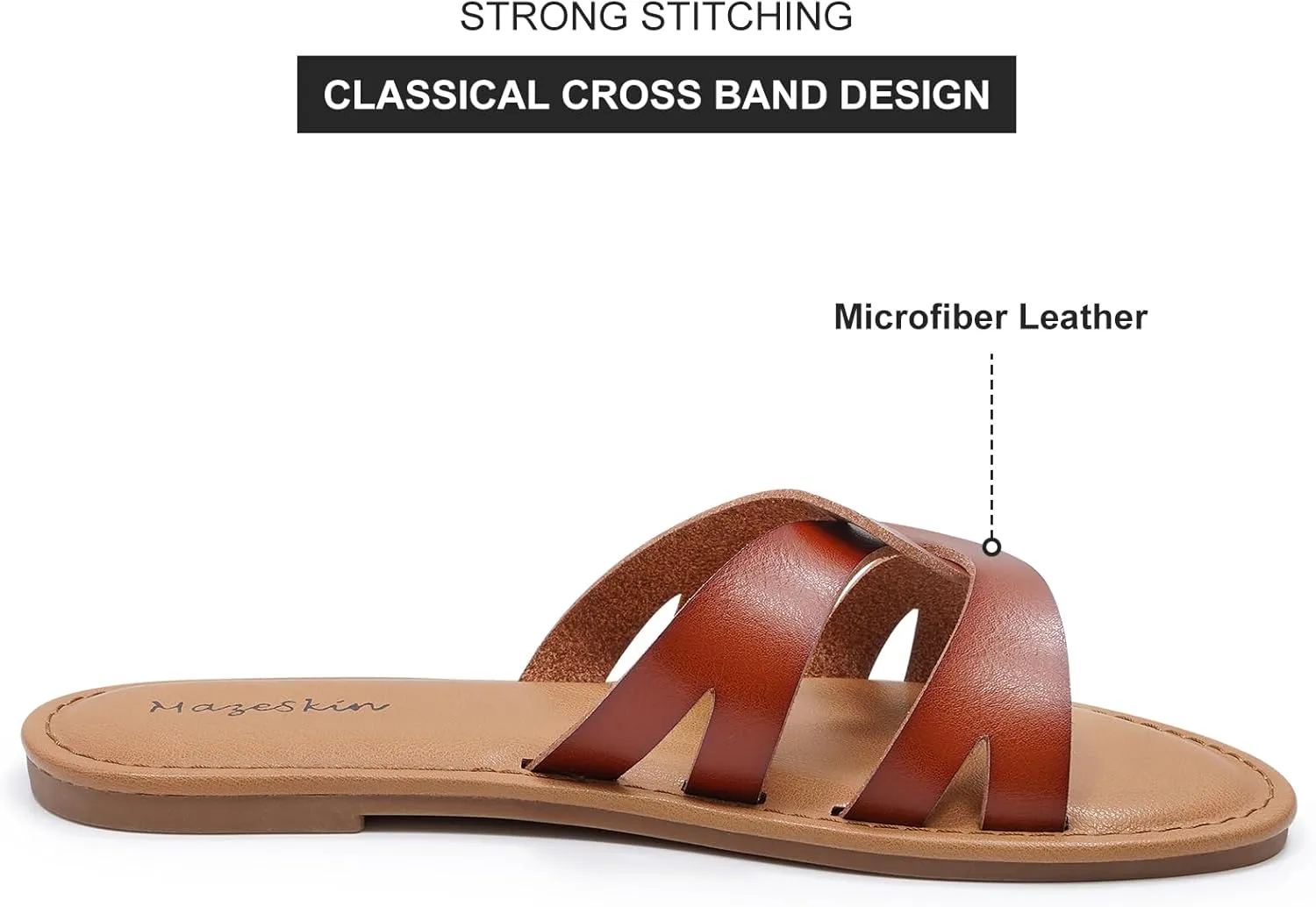mazeskin Women's Memory Foam Two Braid Band Comfortable Summer Flat Slide Sandals