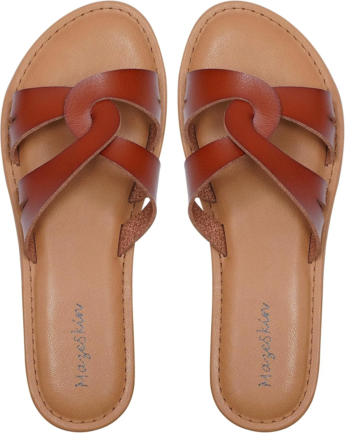 mazeskin Women's Memory Foam Two Braid Band Comfortable Summer Flat Slide Sandals