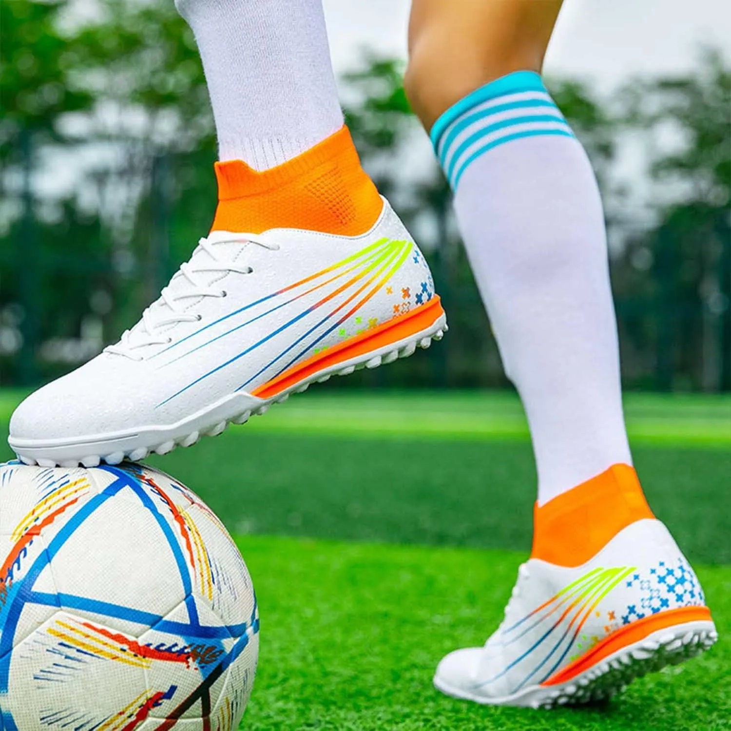 MEBAMY Unisex High top Soccer Boots Cleats Outdoor Athletic Sneaker Turf Football Shoes Spikes Indoor Youth Soccer Shoes