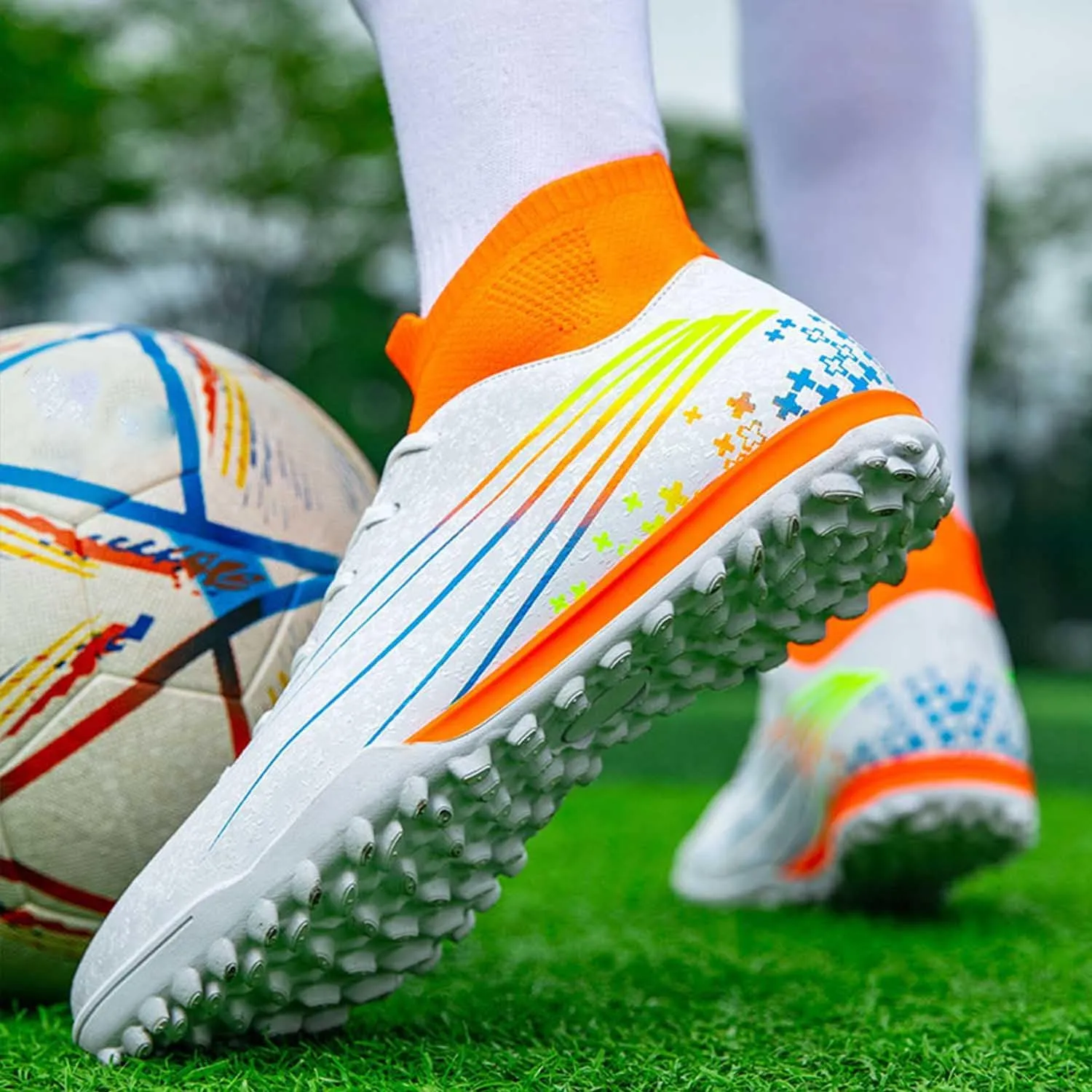 MEBAMY Unisex High top Soccer Boots Cleats Outdoor Athletic Sneaker Turf Football Shoes Spikes Indoor Youth Soccer Shoes