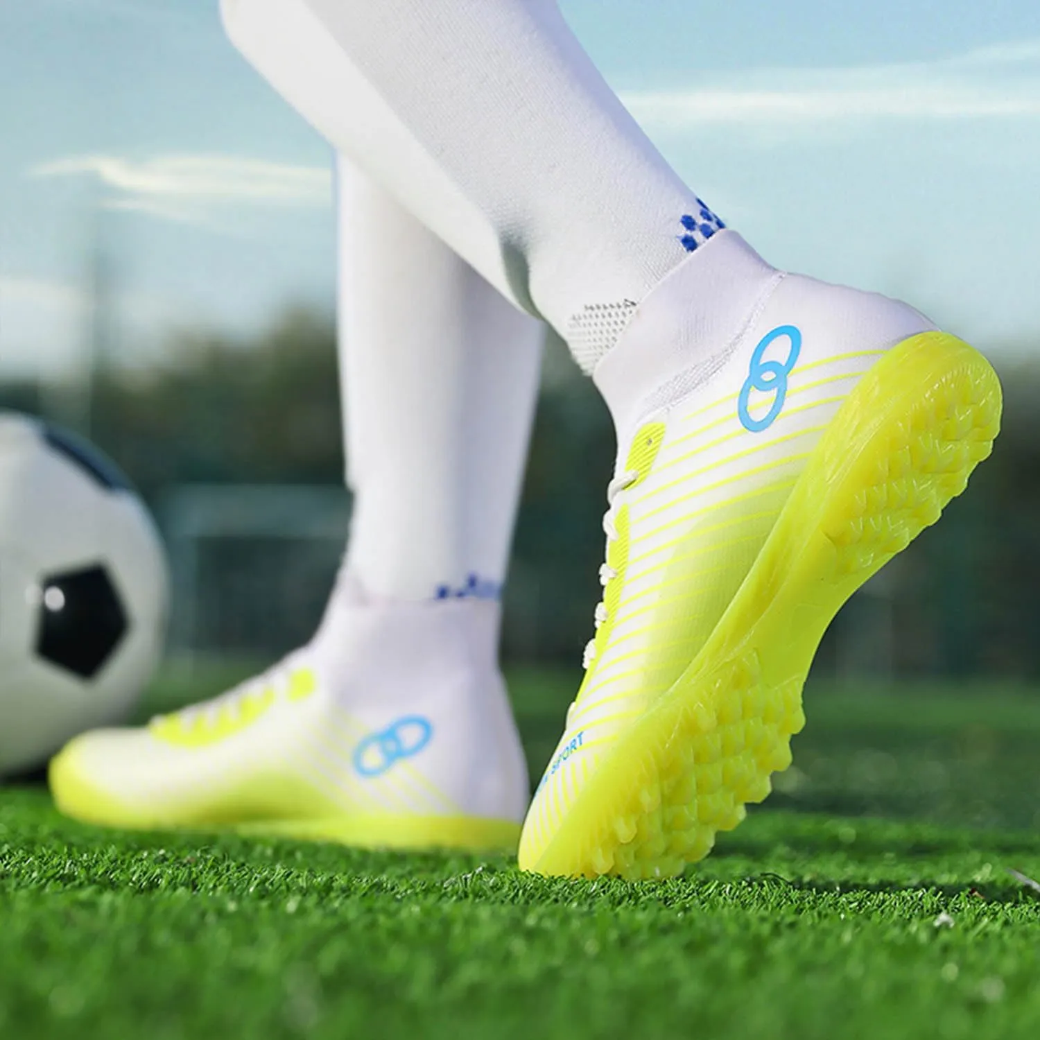 MEBAMY Unisex High top Soccer Boots Cleats Outdoor Athletic Sneaker Turf Football Shoes Spikes Indoor Youth Soccer Shoes