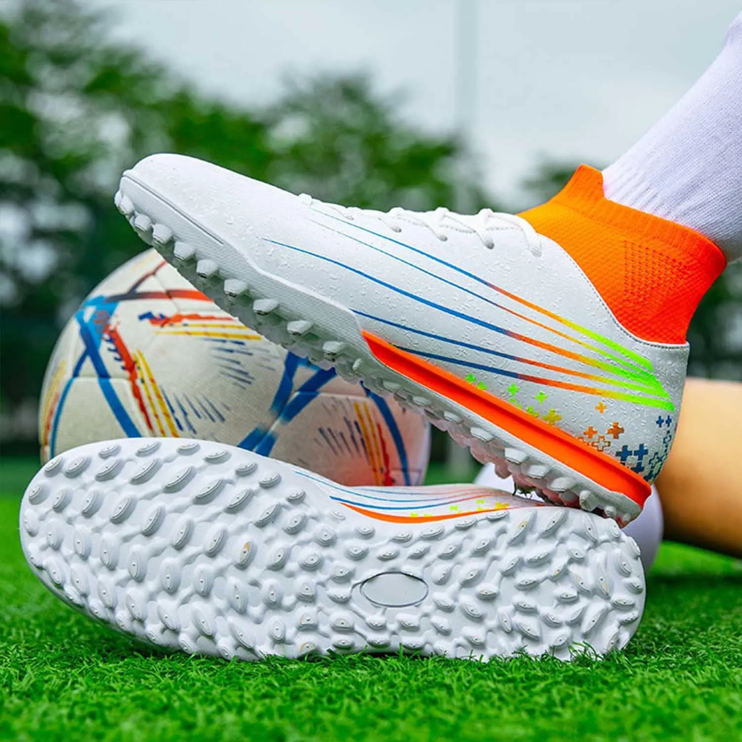 MEBAMY Unisex High top Soccer Boots Cleats Outdoor Athletic Sneaker Turf Football Shoes Spikes Indoor Youth Soccer Shoes