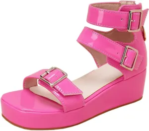 Meefit Women Patent Platform Wedge Sandals Open Toe Ankle Strap High Heel Sandals