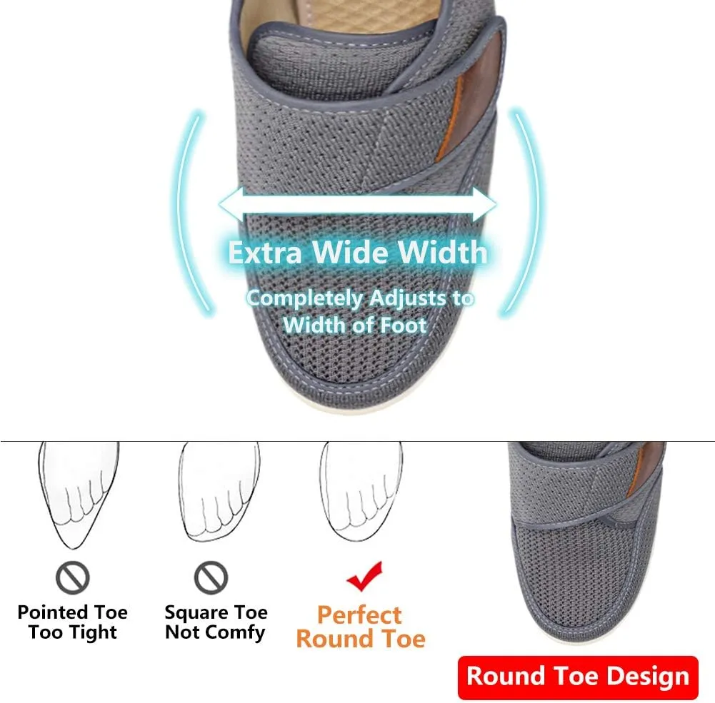 Mens Diabetic Edema Shoes Lightweight Walking Mesh Breathable Wide Sneakers Strap Adjustable Easy On and Off for Elderly, Swollen Feet, Plantar Fasciitis