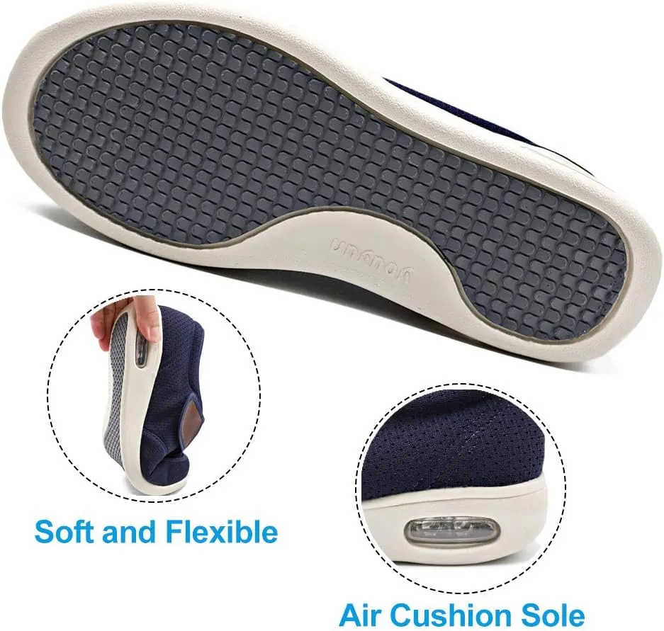Mens Diabetic Edema Shoes Lightweight Walking Mesh Breathable Wide Sneakers Strap Adjustable Easy On and Off for Elderly, Swollen Feet, Plantar Fasciitis
