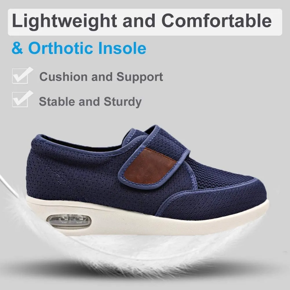 Mens Diabetic Edema Shoes Lightweight Walking Mesh Breathable Wide Sneakers Strap Adjustable Easy On and Off for Elderly, Swollen Feet, Plantar Fasciitis