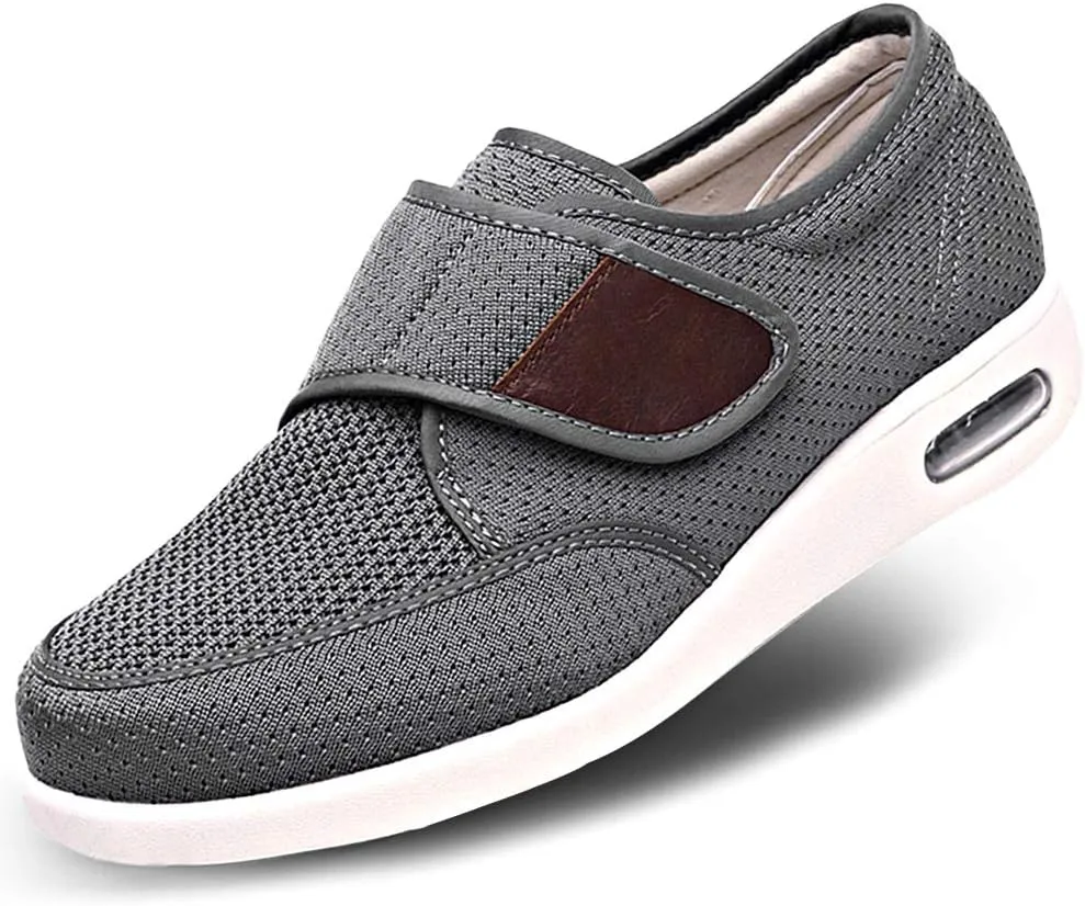 Mens Diabetic Edema Shoes Lightweight Walking Mesh Breathable Wide Sneakers Strap Adjustable Easy On and Off for Elderly, Swollen Feet, Plantar Fasciitis