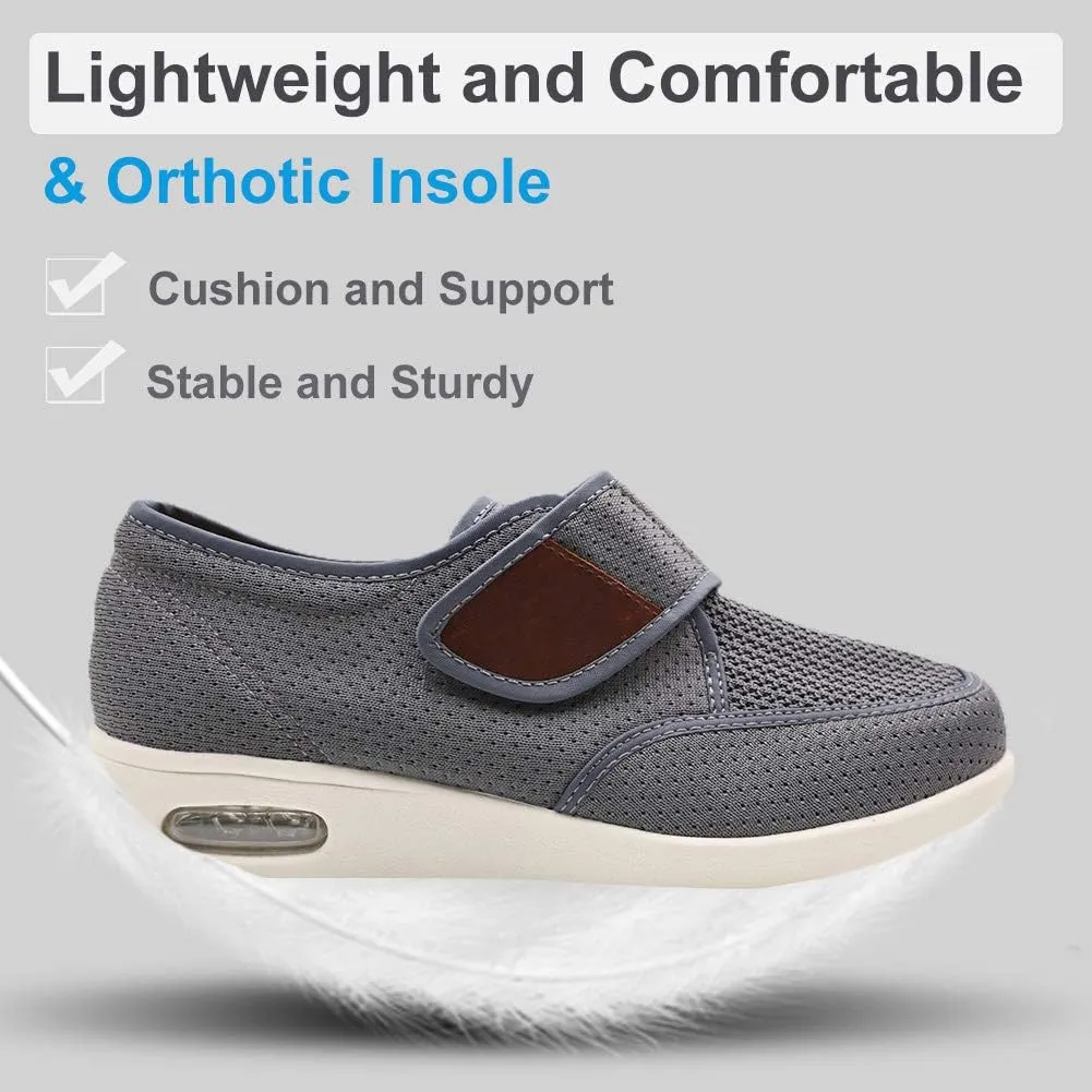 Mens Diabetic Edema Shoes Lightweight Walking Mesh Breathable Wide Sneakers Strap Adjustable Easy On and Off for Elderly, Swollen Feet, Plantar Fasciitis