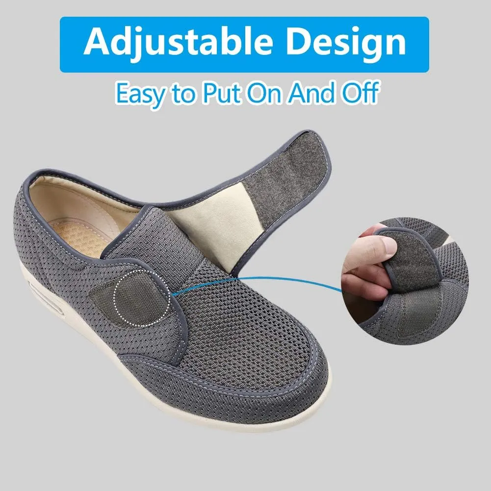 Mens Diabetic Edema Shoes Lightweight Walking Mesh Breathable Wide Sneakers Strap Adjustable Easy On and Off for Elderly, Swollen Feet, Plantar Fasciitis