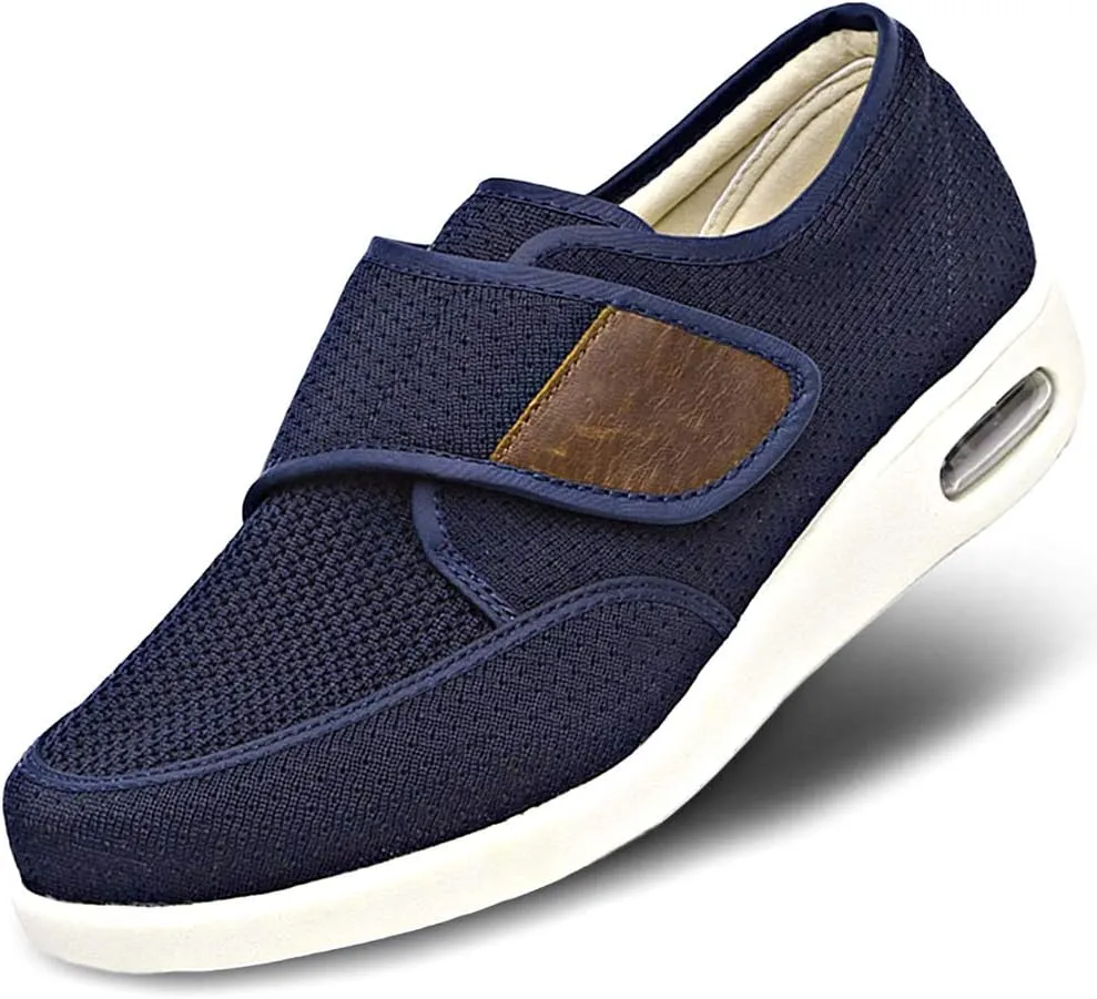 Mens Diabetic Edema Shoes Lightweight Walking Mesh Breathable Wide Sneakers Strap Adjustable Easy On and Off for Elderly, Swollen Feet, Plantar Fasciitis