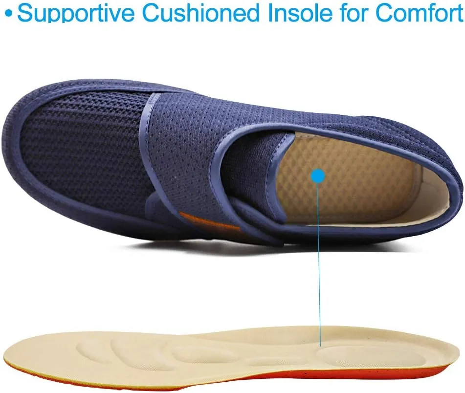 Mens Diabetic Edema Shoes Lightweight Walking Mesh Breathable Wide Sneakers Strap Adjustable Easy On and Off for Elderly, Swollen Feet, Plantar Fasciitis