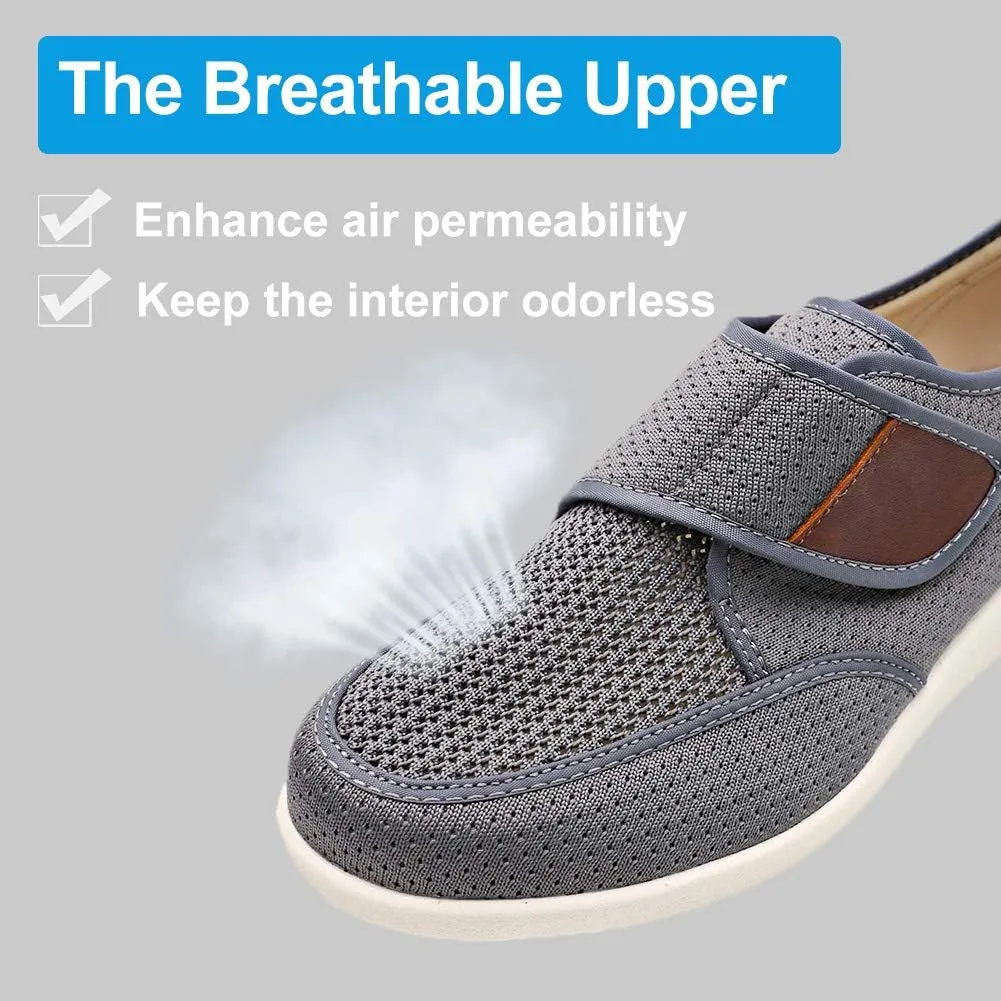Mens Diabetic Edema Shoes Lightweight Walking Mesh Breathable Wide Sneakers Strap Adjustable Easy On and Off for Elderly, Swollen Feet, Plantar Fasciitis