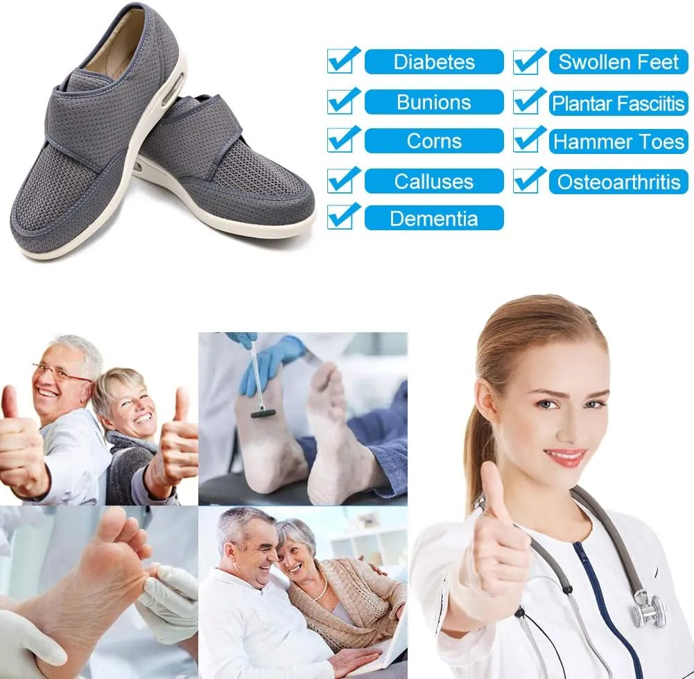Mens Diabetic Edema Shoes Lightweight Walking Mesh Breathable Wide Sneakers Strap Adjustable Easy On and Off for Elderly, Swollen Feet, Plantar Fasciitis