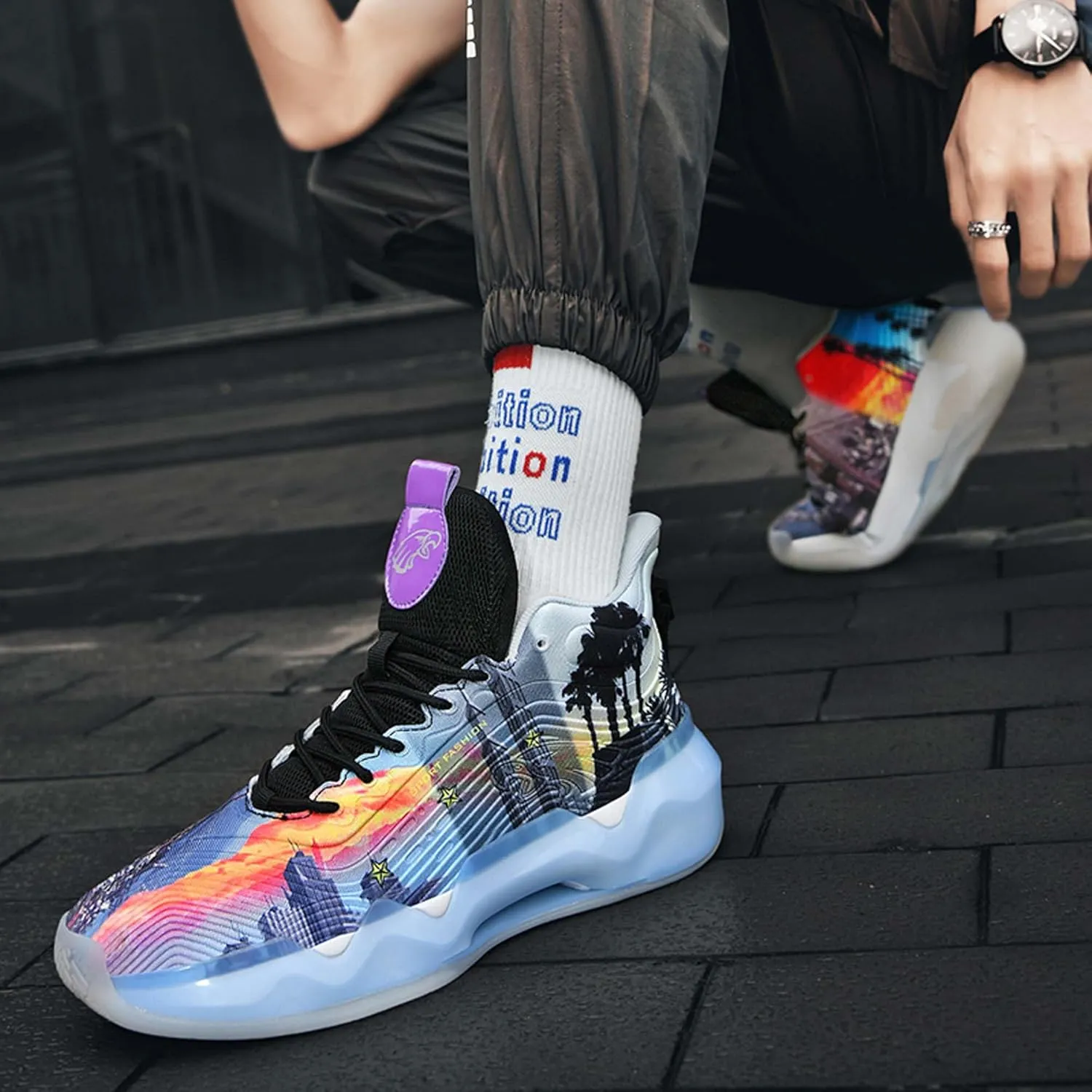 Men's Fashion Breathable Basketball Shoes Lightweight Anti-Slip Sneakers Wear-Resistant Rebound Running Shoes Personalized Casual Sports Basketball Women's Shoes