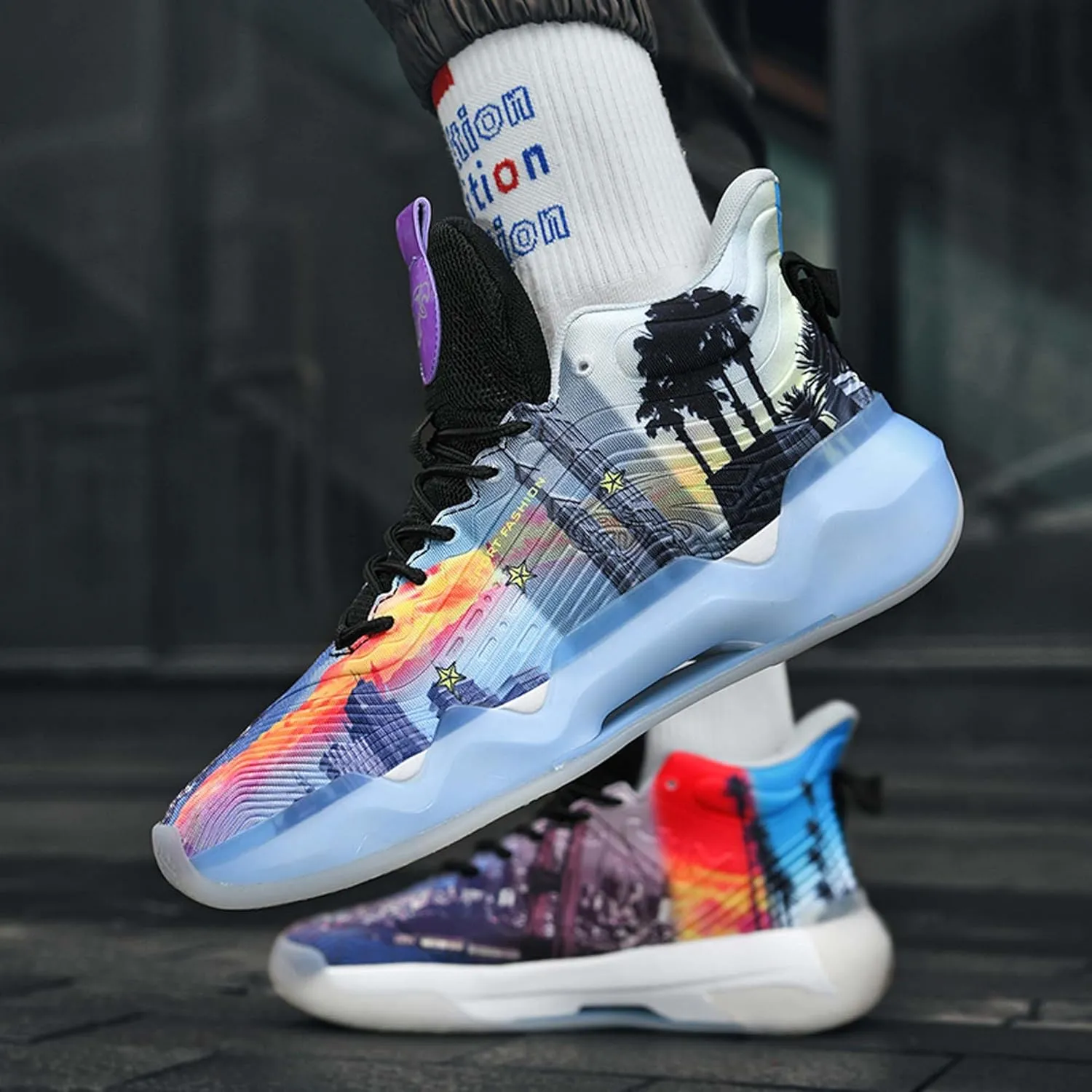 Men's Fashion Breathable Basketball Shoes Lightweight Anti-Slip Sneakers Wear-Resistant Rebound Running Shoes Personalized Casual Sports Basketball Women's Shoes