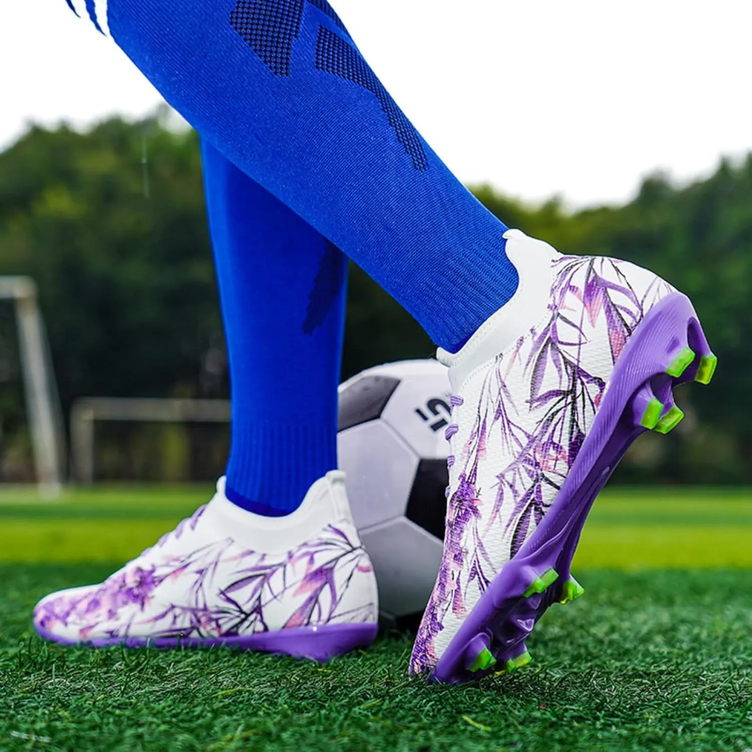 Men's High-Top Breathable Fashion Chinese Pattern Soccer Spikes Shoes Lightweight Non Slip Football Boots Outdoor Professional Training Baseball Sneakers