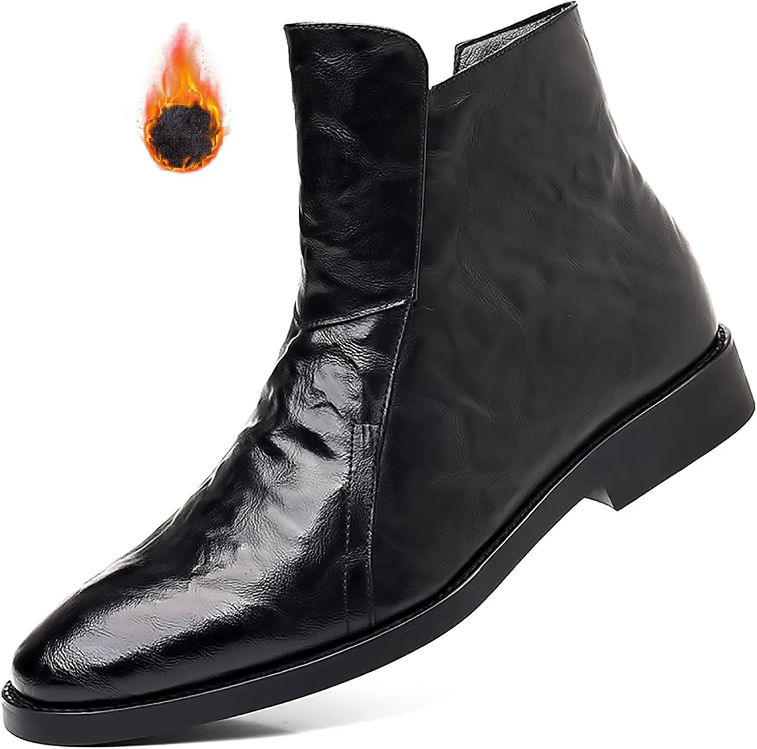 Men's Leather Chelsea Ankle Boots with Side Zipper Casual Comfortable Chunky Heel Dress Booties for Business Driving Office Walking Boots