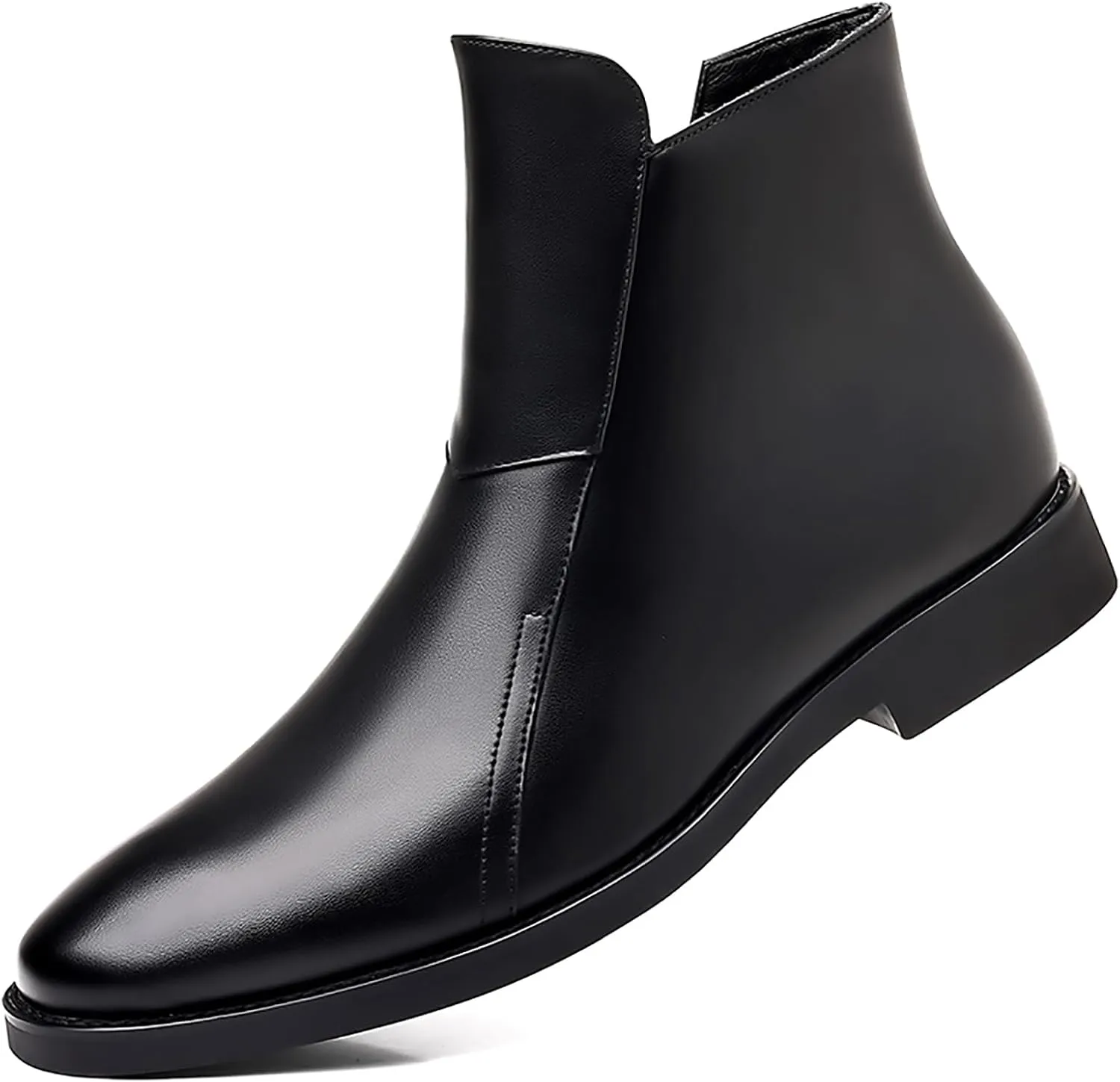 Men's Leather Chelsea Ankle Boots with Side Zipper Casual Comfortable Chunky Heel Dress Booties for Business Driving Office Walking Boots