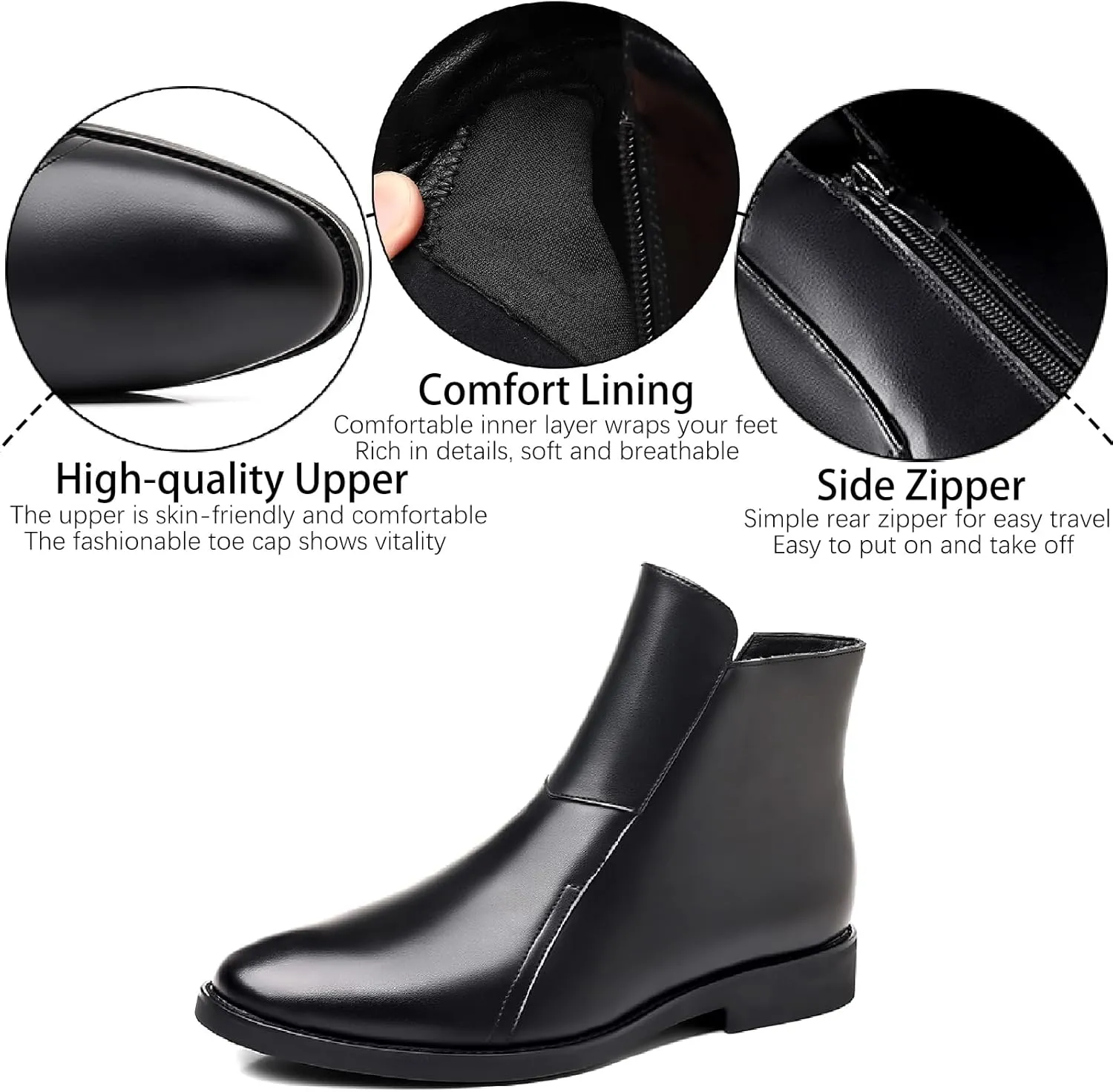 Men's Leather Chelsea Ankle Boots with Side Zipper Casual Comfortable Chunky Heel Dress Booties for Business Driving Office Walking Boots