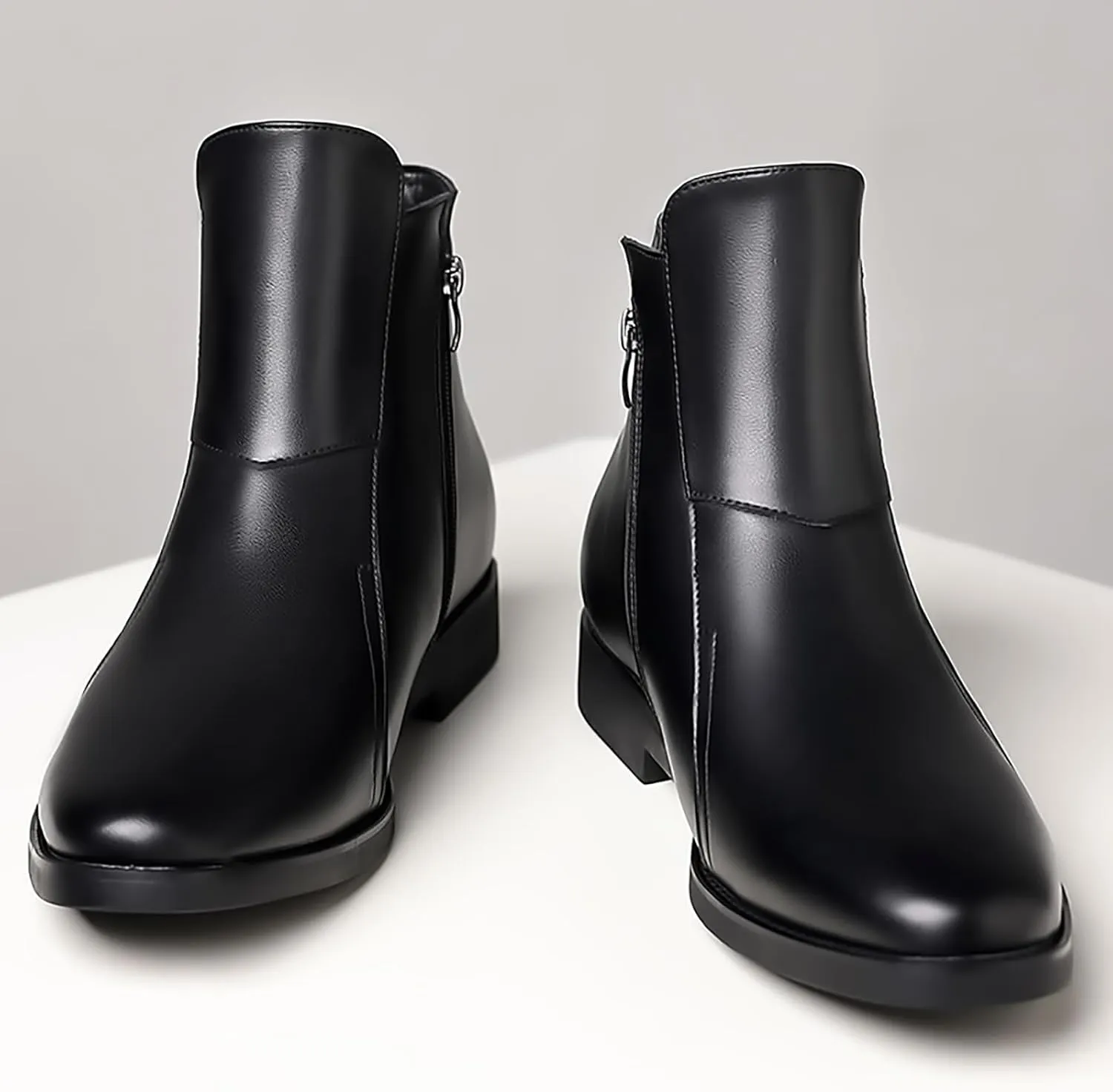 Men's Leather Chelsea Ankle Boots with Side Zipper Casual Comfortable Chunky Heel Dress Booties for Business Driving Office Walking Boots
