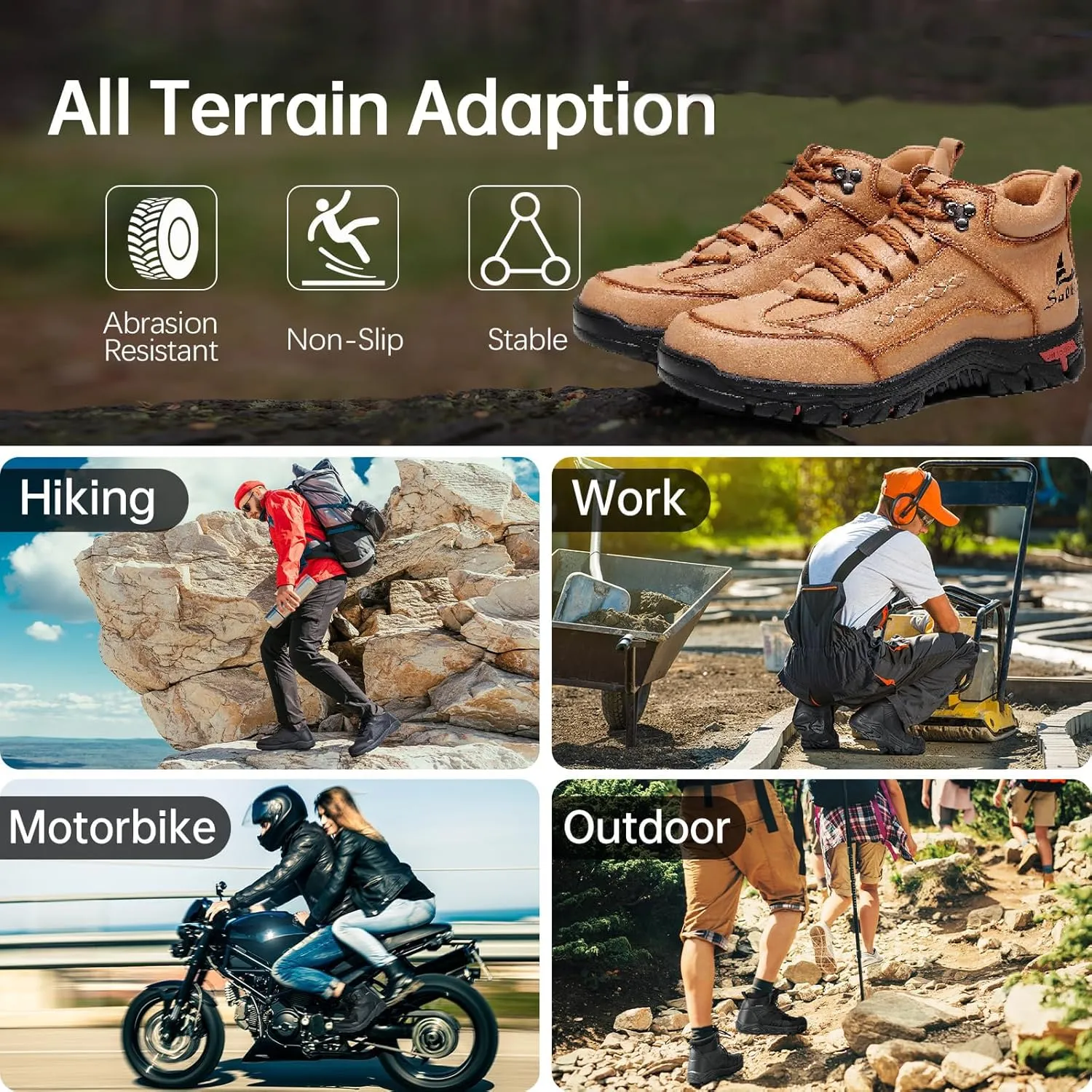 Men's Leather Waterproof Hiking Ankle Boots Casual Lace Up Non-Slip Platform Sneakers Booties Fall Winter Outdoor Trekking Climbing Boots