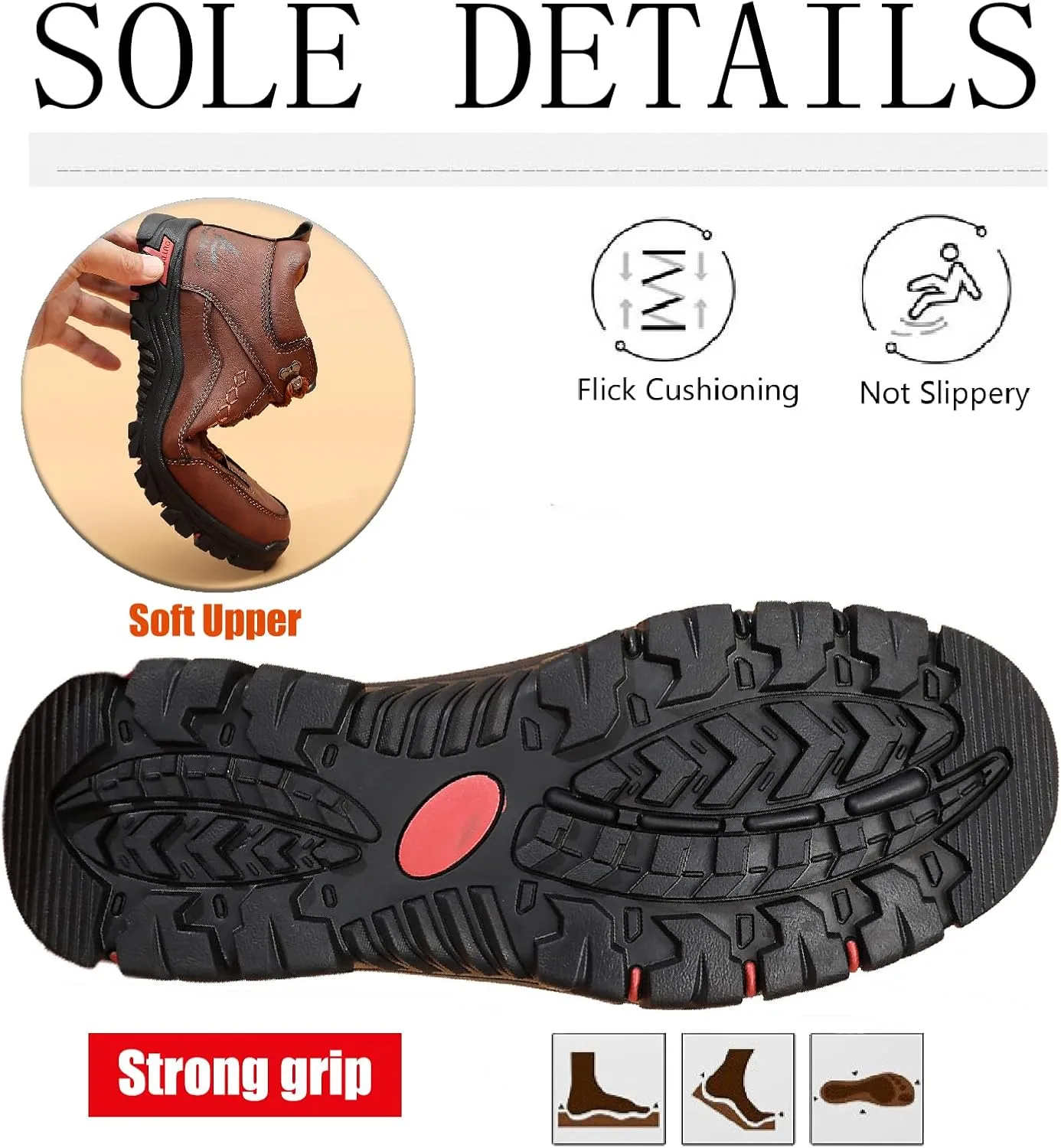 Men's Leather Waterproof Hiking Ankle Boots Casual Lace Up Non-Slip Platform Sneakers Booties Fall Winter Outdoor Trekking Climbing Boots